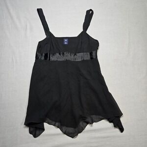 Vintage Silk Chiffon Cami Tank Top 8 Black Asymmetrical Y2K 2000s GAP